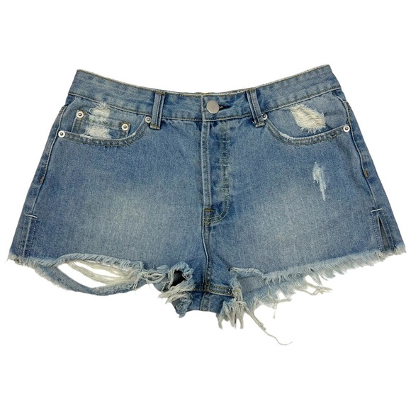 Revolve by the way. Distressed Ripped Split Hem Button Fly Cut Off Shorts 28 - Picture 1 of 7